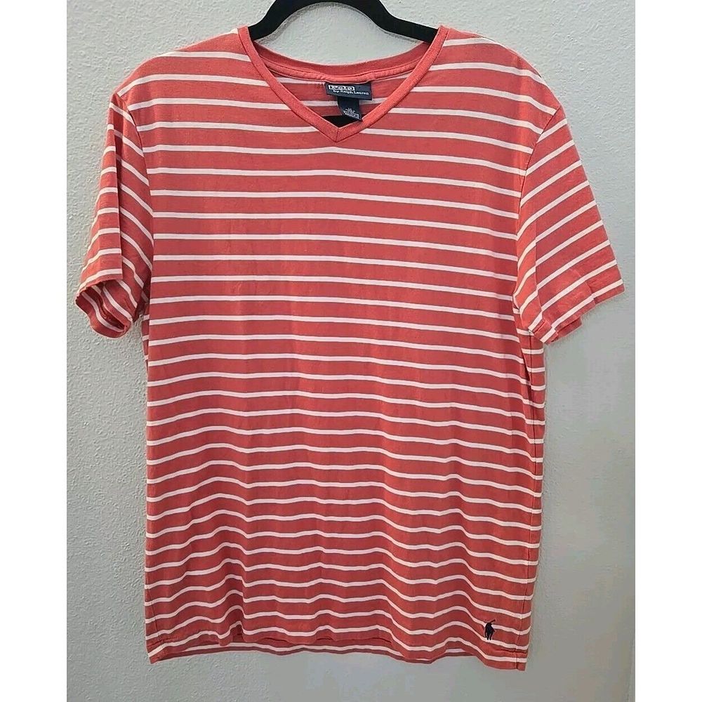 Polo Ralph Lauren T Shirt! Pinkish Red Striped Single Stitched